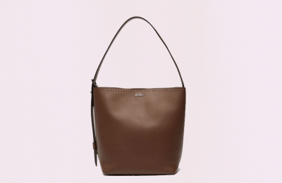 Καφέ δερμάτινη shopping bag από Μax Mara   